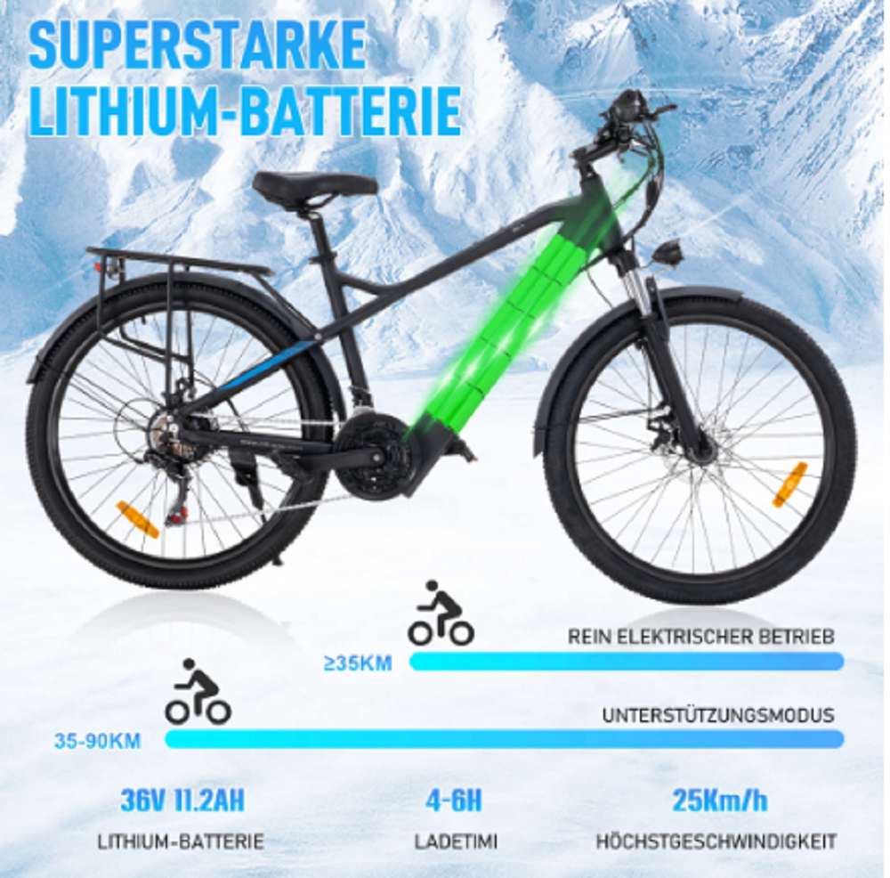 26 Zoll E Bike Herren/Damen, Elektrofahrrad, – Bild 5